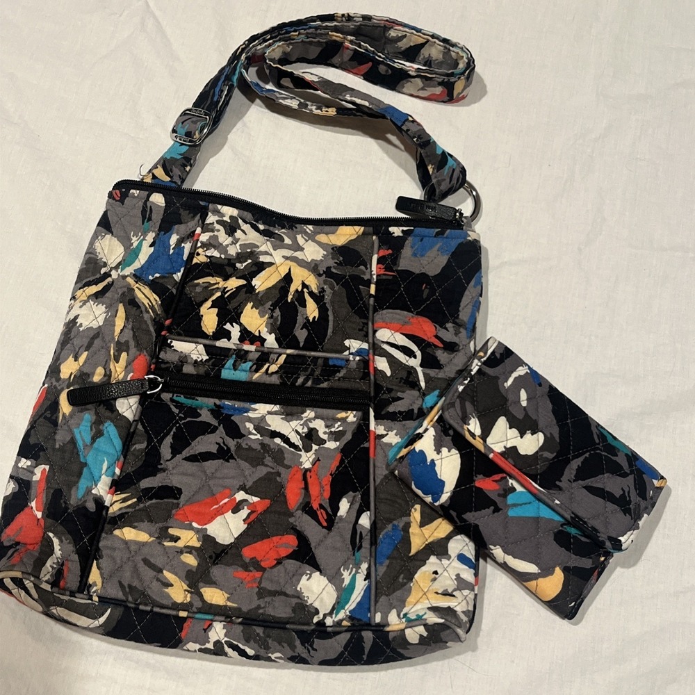 Vera Bradley Hipster Crossbody Bag & Wallet Splash Floral Print Black Multi